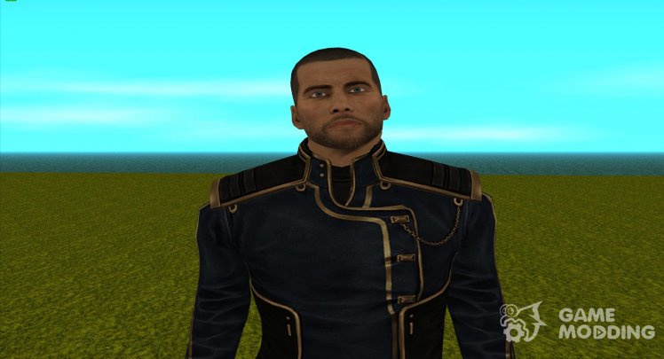 Shepard in a commander's uniform from Mass Effect