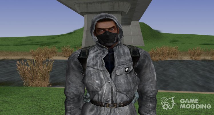 A member of the group the Crows in a leather jacket from S. T. A. L. K. E. R
