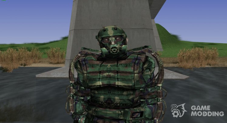 A member of the group the Avengers in the exoskeleton of S. T. A. L. K. E. R V. 2