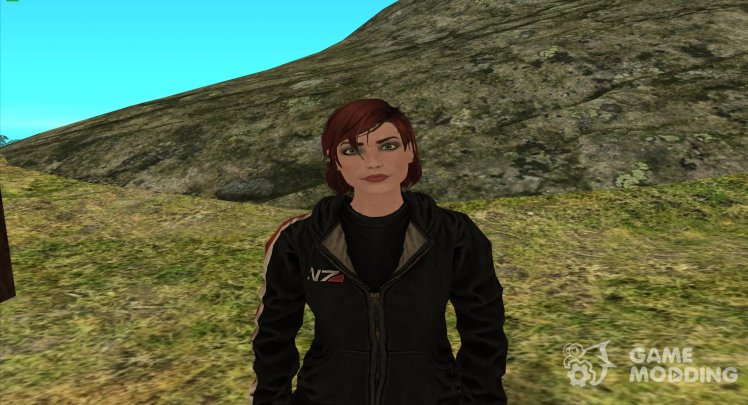 Jane Shepard in a hoodie from Mass Effect