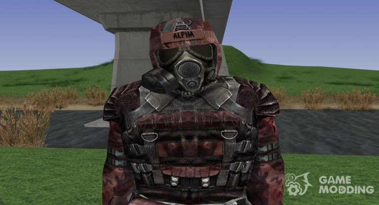 A member of the group alpha team in a camouflage suit Bulat of S. T. A. L. K. E. R