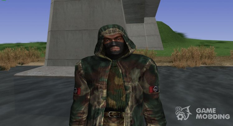 A member of the group the Avengers in a cloak of S. T. A. L. K. E. R V. 1