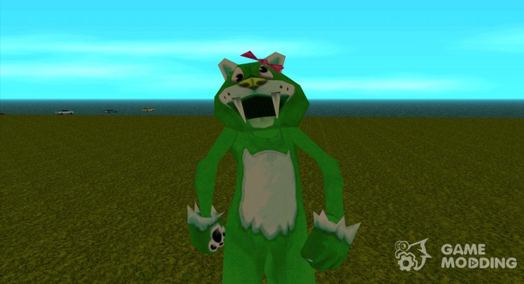 El hombre en el traje verde del tigre de dientes de sable delgado de Zoo Tycoon 2 para GTA San Andreas
