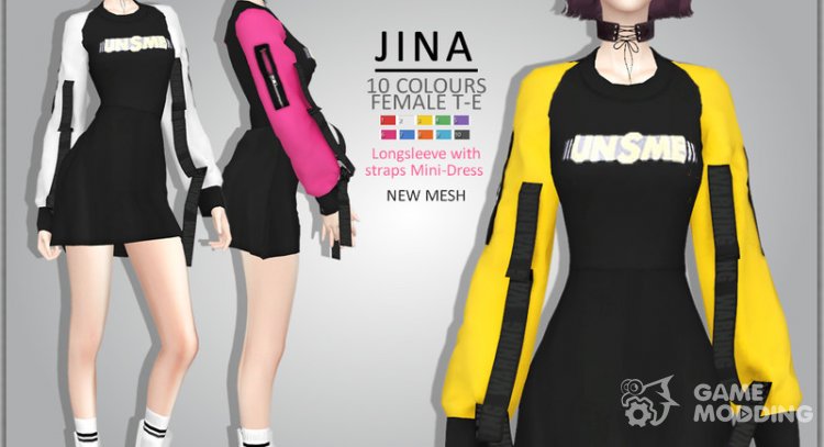 Jina - Strap sleeve Dress for Sims 4