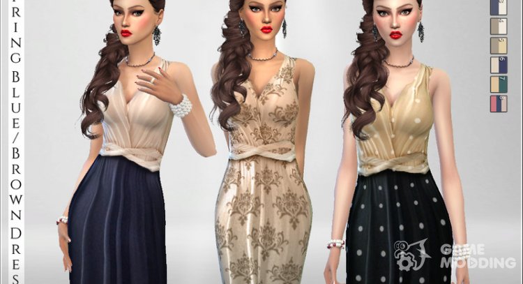 Spring Blue - Brown Dress for Sims 4
