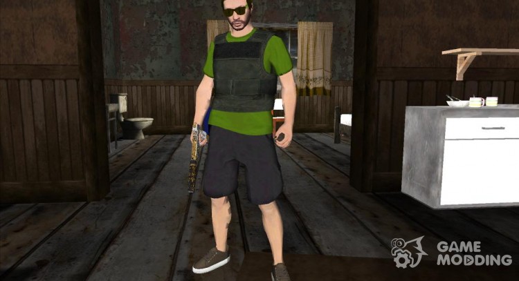 Скин из GTA V Online в зеленой футболке для GTA San Andreas