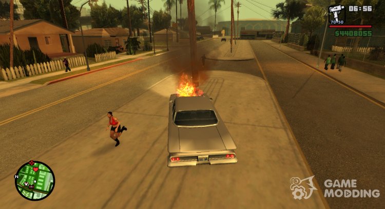 Pedestrians will be afraid of the burning car for GTA San Andreas
