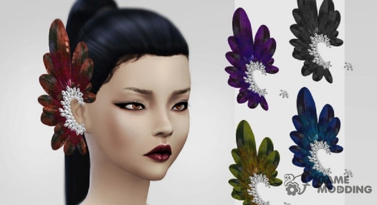 La Decoración De LeahLillith Emblished Feathers Aretes para Sims 4