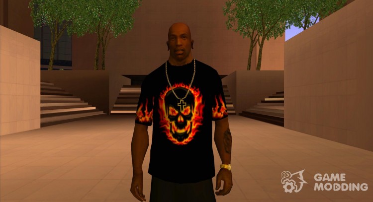Camiseta negra con una calavera llameante para GTA San Andreas