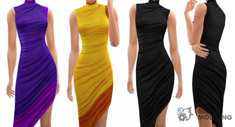 Ruched Asymmetric Dress for Sims 4