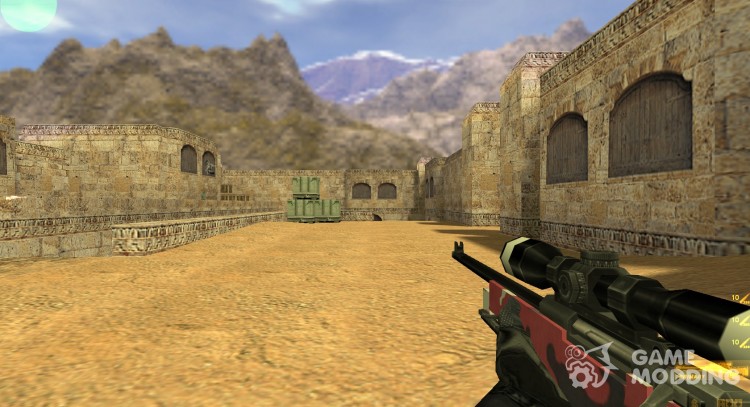 Red camouflage AWP + my hands skin for Counter Strike 1.6