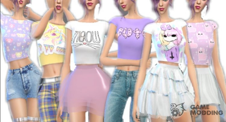 Pastel Gothic Crop Top for Sims 4