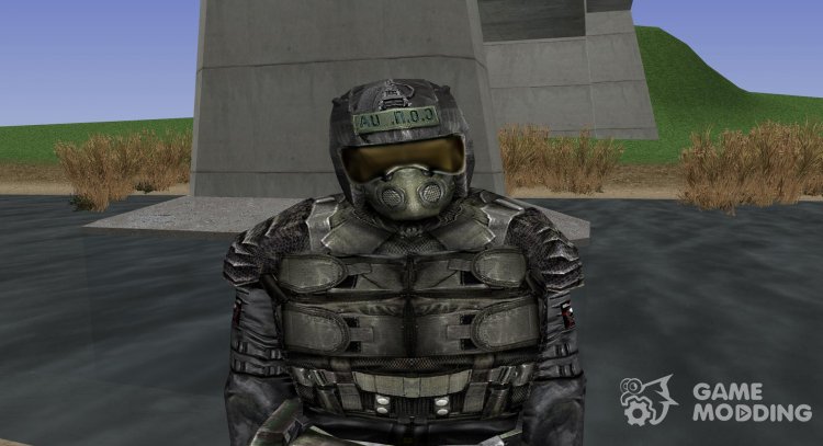 A member of the group Apocalypse in the bomb suit SKAT-9M of S. T. A. L. K. E. R. v.1 for GTA San Andreas