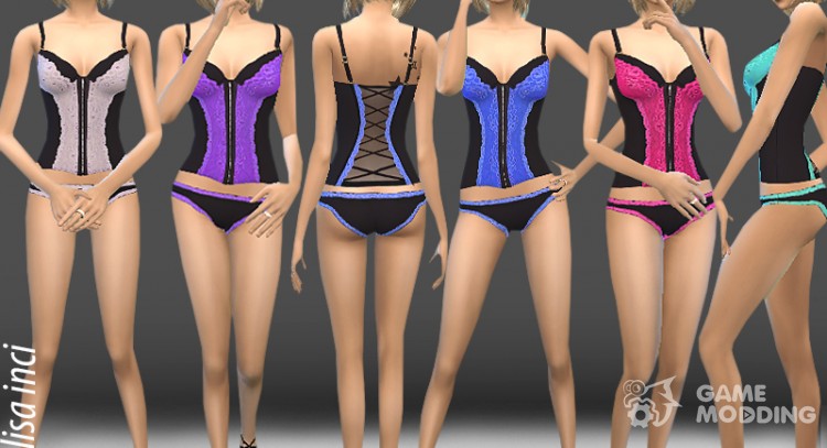 Lace Detail Bustier Set for Sims 4