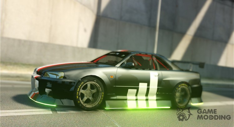 Nissan GTR R34 Drift Green Neon для GTA 4