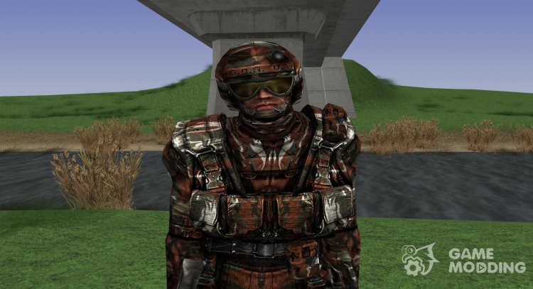 A member of the group alpha team in a camouflage suit Berill-5M with a helmet Sphere-08 from S. T. A. L. K. E. R for GTA San Andreas