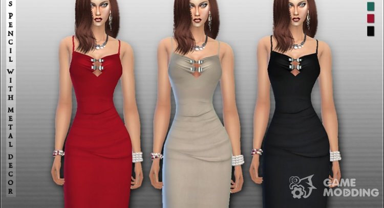 Dress with Pencil Metal Decor para Sims 4