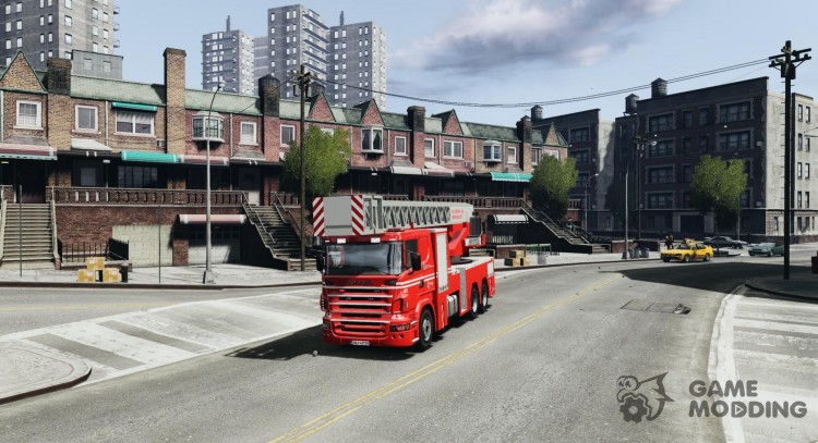 Scania Fire Ladder v1.1 Emerglights red для GTA 4