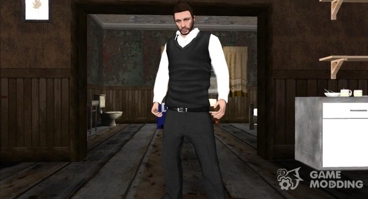 Skin GTA V Online HD в чёрной жилетке для GTA San Andreas