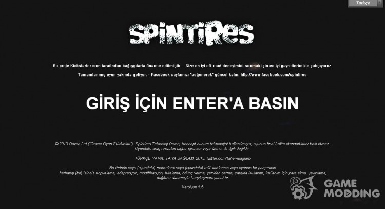 Турецкий перевод (Türkçe çeviri için Spin Tires) для Spintires DEMO 2013