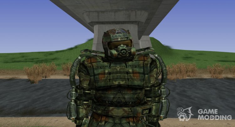 Miembro de la agrupación los Liquidadores en экзоскелете con modernizado el sombrero de S. T. A. L. K. E. R para GTA San Andreas