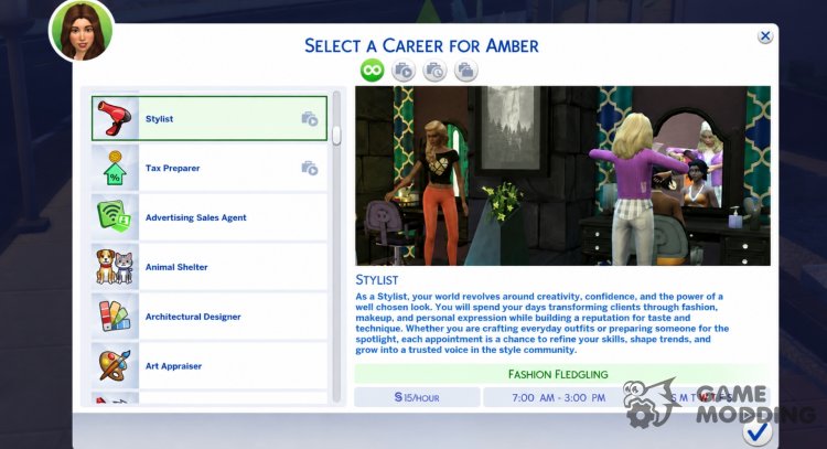 Stylist Career for Sims 4