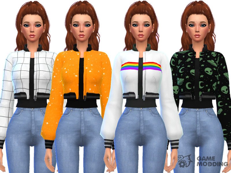 Snazzy Bomber Jacket Top for Sims 4